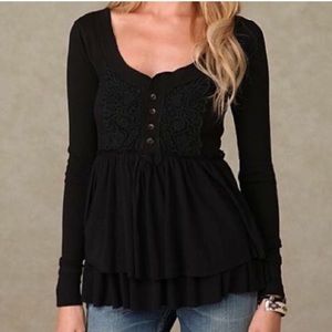 Free People Levelheart Black Thermal Long Sleeve